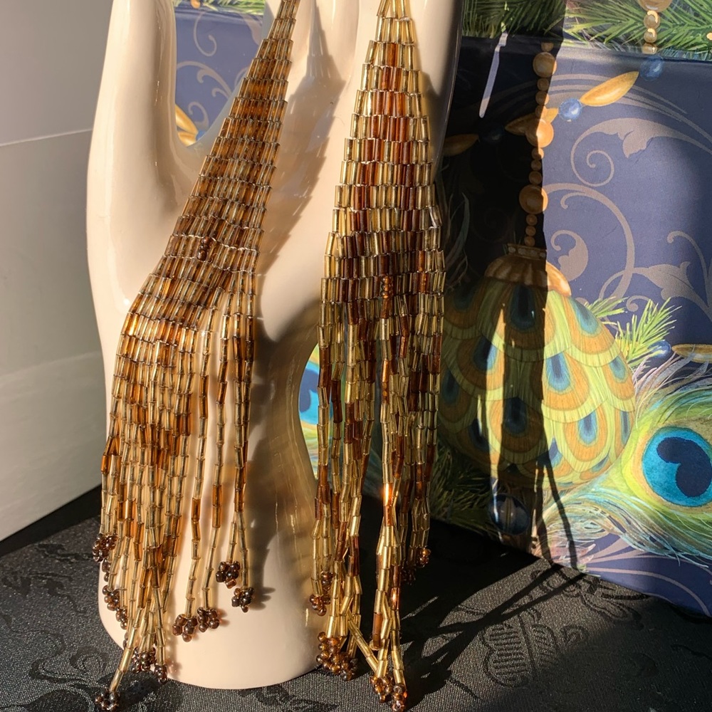EUC HAND WOVEN CRYSTAL BEADED FRINGE EARRINGS